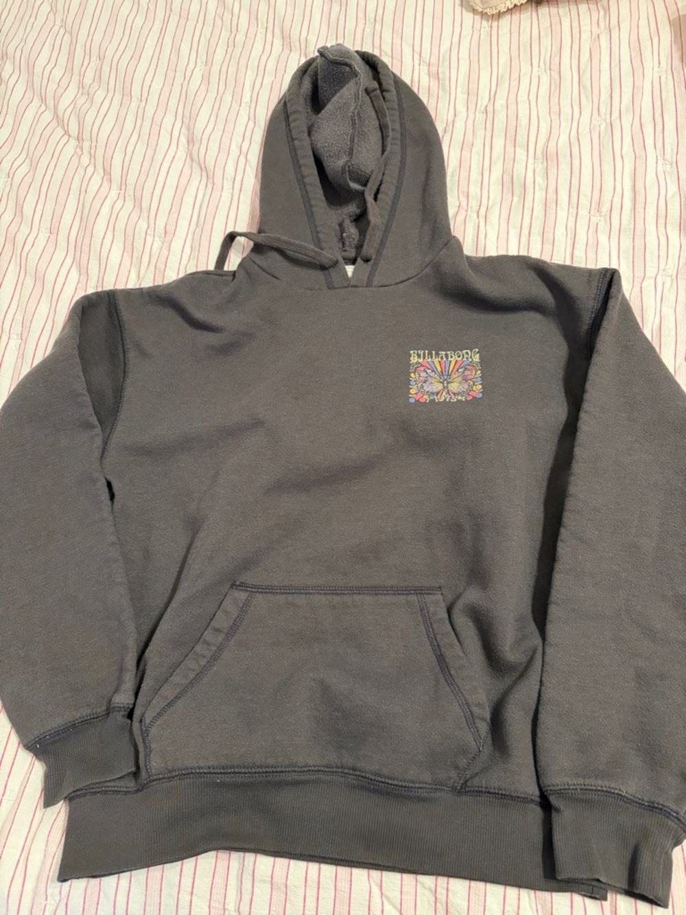 Billabong Charcoal Gray Crewneck Hoodie with Colorful Chest Graphic